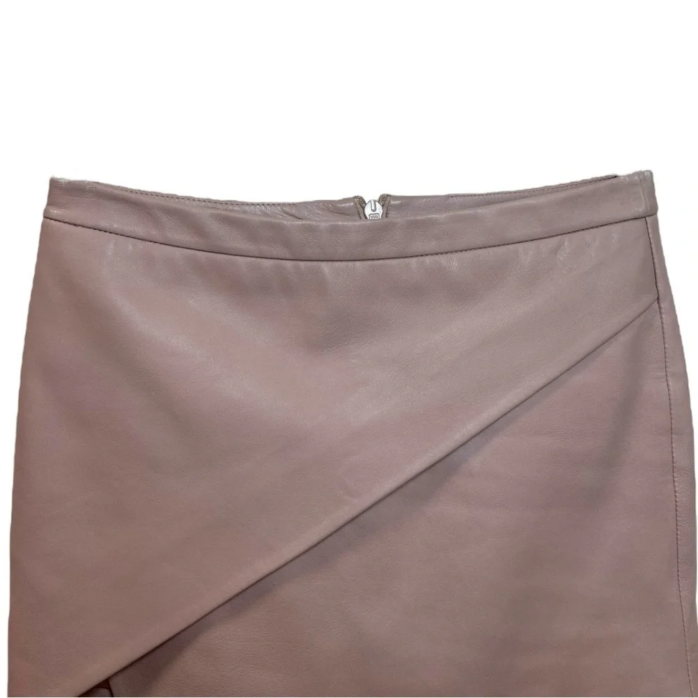 Michelle Mason, Women’s Lambskin Leather Asymmetric Mini Skirt Blush Pink Size 0